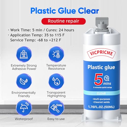 Vicpricme 5 Min Clear Epoxy Glue, 2‑Part AB Adhesive, 4600 PSI “Cold‑Weld” Bond for Plastic, Metal, Wood & Ceramic, Dual‑Syringe 50 mL (1.76 oz) + Mixing Nozzl(1) - size: 5Min glue 1pcs