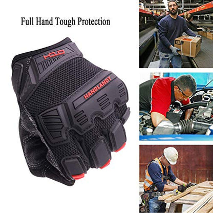 HANDLANDY Mens Work Gloves Touch screen, Utility Mechanic Gloves, Flexible Breathable Fit- Padded Knuckles & Palm - color: Black Red, size: XX-Large