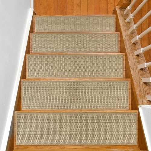 SMILOOL Stair Treads Non Slip for Wooden Steps Indoor 10" x 36" 15 Pack Extra Wide Stair Tread Carpet Stairs Runner, Step Pads with Reusable Adhesive for Dogs Kids Elders, Machine Washable, Beige - color: Beige, size: 10 x 36 inch