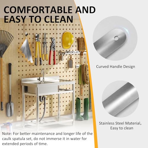 958-G01 Caulking Spatula Set, Multi-Purpose Caulking Tooling 7-Piece, Stainless Steel Circular Fixed Caulking Knife Set, Widths from 3/8” to 1-1/2”, Easy to Handle Spatula Set