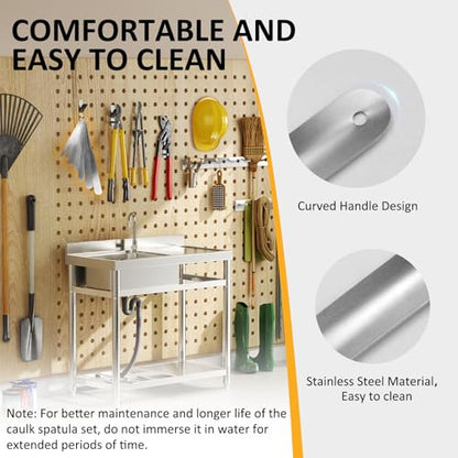 958-G01 Caulking Spatula Set, Multi-Purpose Caulking Tooling 7-Piece, Stainless Steel Circular Fixed Caulking Knife Set, Widths from 3/8” to 1-1/2”, Easy to Handle Spatula Set