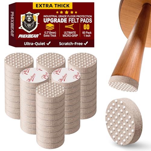 PHIXBEAR 60PCS Upgraded Felt Furniture Pads 1", Thickened Floor Protectors for Hardwood Floors, Furniture Pads for Chair Legs, Protecting from Nicks, Dents and Scratches