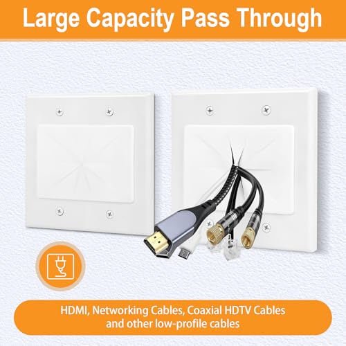 2 Gang Wall Plate White 2 Pack, Silicone Cable Pass Through Wall Plate for Power Cable, Audio Video and Ethernet Cable, Speaker Wire Management - color: 2 Gang Wall Plate, White, 2 Pack