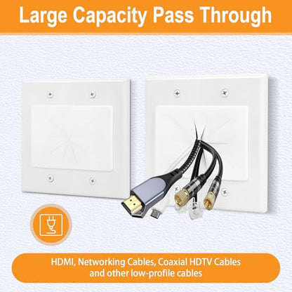2 Gang Wall Plate White 2 Pack, Silicone Cable Pass Through Wall Plate for Power Cable, Audio Video and Ethernet Cable, Speaker Wire Management - color: 2 Gang Wall Plate, White, 2 Pack