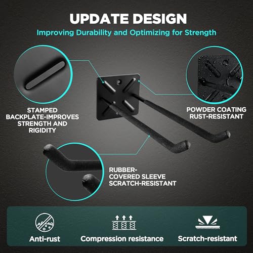 Nacial Garage Hooks, Heavy Duty Garage Hooks, 12.4 Inch Wall Mount Hangers, Max Load 200 lbs Garage Storage Utility Hook for Car Tires, Ladders, Chairs, Strollers, Power Tools, Garden Tools - 4 Pack - size: 4