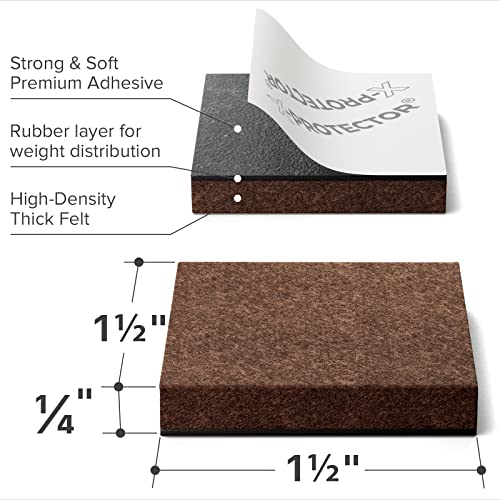 24 Heavy-Duty Felt Furniture Pads 1.5” 1/4” Thick X-Protector! Square Felt Pads for Furniture Feet - The Best Felt Floor Protectors for Furniture to Prevent Scratches. Protect Your Hard Floor! (Brown) - size: 1.5 Inch 24 Pcs Square Brown