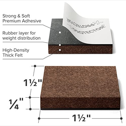 24 Heavy-Duty Felt Furniture Pads 1.5” 1/4” Thick X-Protector! Square Felt Pads for Furniture Feet - The Best Felt Floor Protectors for Furniture to Prevent Scratches. Protect Your Hard Floor! (Brown) - size: 1.5 Inch 24 Pcs Square Brown