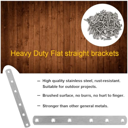 4 Pcs Straight Brackets 8 Inch Flat Brace Stainless Steel Straight Mending Plates for Wood, Heavy Duty Repair Fixing Joining Brackets with Screws - size: 4 PCS-8 inch