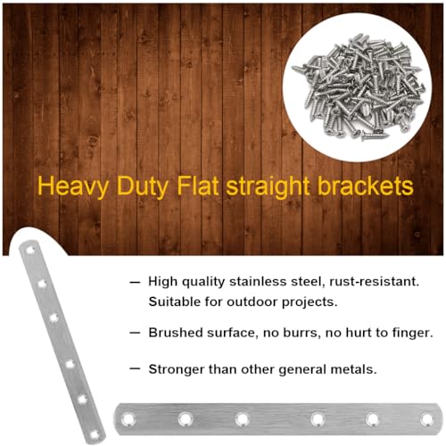 8 Pcs Straight Bracket Flat Braces 6 Inch Stainless Steel Straight Mending Plates for Wood, Heavy Duty Repair Fixing Joining Brackets with Screws - size: 8 PCS-6 inch