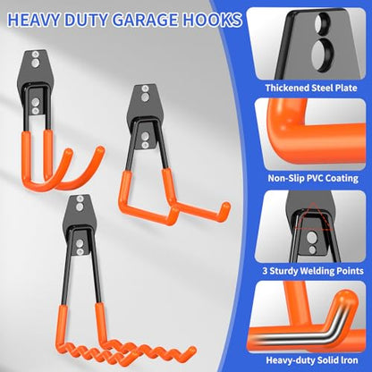 Heavy Duty Garage Hooks 11 Pack, Garage Storage Hooks with Non-Slip PVC Coating, Utility Steel Wall Mount Hook for Bike, Ladder, Tools, Hose & Garage Organization