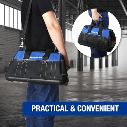 WORKPRO 16-inch Wide Mouth Tool Bag with Water Proof Molded Base - color: Black&Blue