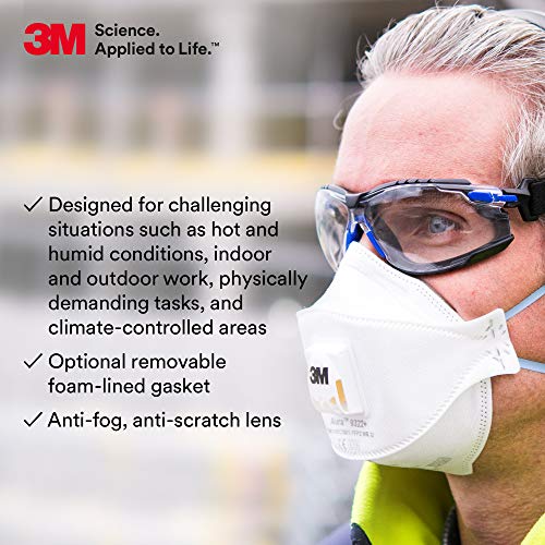 3M Safety Glasses, Solus 1000 Series, ANSI Z87, Scotchgard Anti-Fog, Clear Lens, Blue/Black Frame, Removable Foam Gasket and Strap, Pack of 1 - size: Single, style: Clear Lens, Blue/Black Frame With Gasket