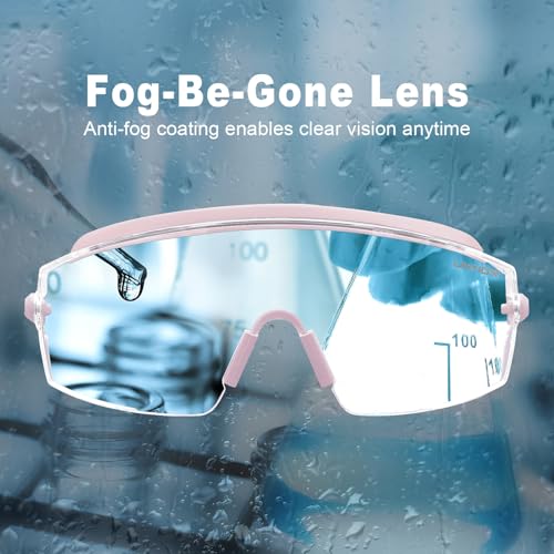 UKNOW Safety Goggles Over Glasses, Anti Fog Safety Glasses with Clear Wraparound Lens, ANSI Z87.1 Protective Eyewear - color: Pink