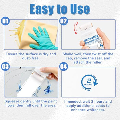 White Paint, White Paint for Wall Touch Up, Interior White Paint with Roller Brush for Flat, Ceiling, Drywall, Quick-Drying Water-Based Wall Paint, Covers Stains, Scratches, Yellowing, Low Odor