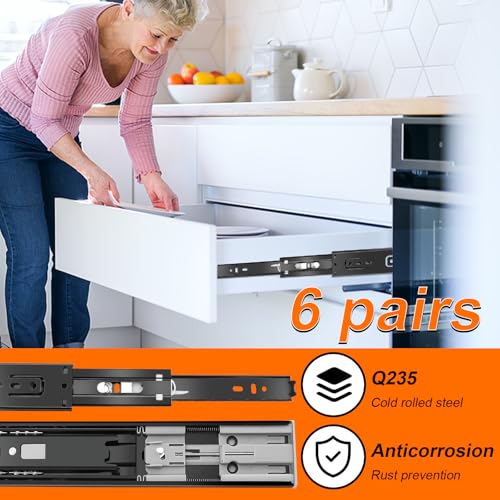 22 inch Drawer Slides 6 Pairs (12pcs) Soft Close 3 fold Full Extension Side Mount Cabinet Drawer Glides 22" Black Cabinet Rails for Dresser, Cabinet, Kitchen 100 LB Capacity - size: 22 Inch