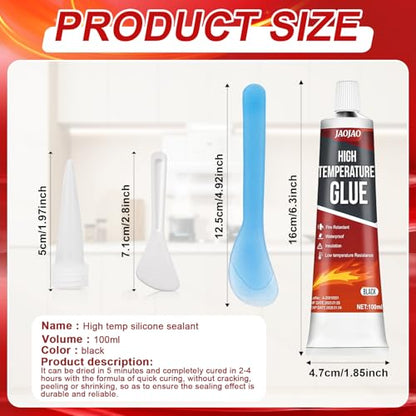 JAOJAO High Temp Silicone Sealant, Heat Resistant Glue High Temperature Sealant with Brush Glass Cooktop Repair Kit Fast Drying Waterproof for Oven, Microwave 100ml (Black)