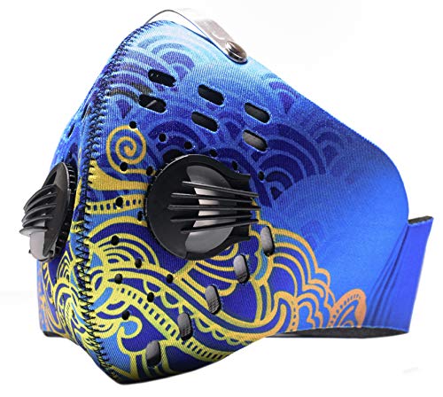 ECO-GEAR Anti Pollution Face Mask with Military Grade Protection | Anti Smoke, Exhaust Gas, Dust & Pollen - color: Blue Fire-medium