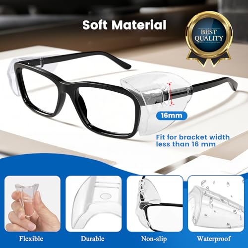 6 Pairs Safety Glasses Side Shields,TPU Side Shields for Prescription Glasses, Small to Large Frames - color: Transparent 3pairs+ Transparent Black 3pairs, size: Medium-6 Pairs