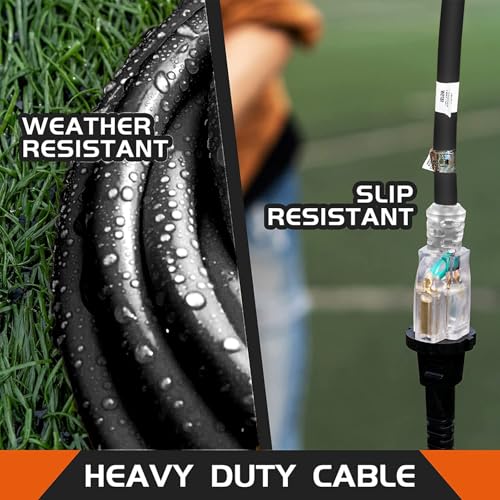 Extension Cord with Lighted End, UL Certified, 12 Gauge 1FT Black 3 Prong Heavy Duty, 12/3 SJTW 15A Power Cord for Lights, Lawn - size: 1FT, style: 12/3