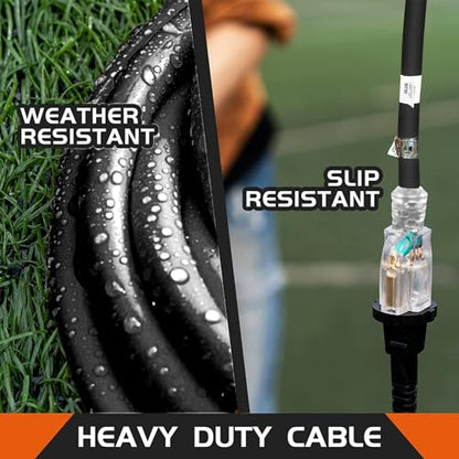 Extension Cord with Lighted End, UL Certified, 12 Gauge 1FT Black 3 Prong Heavy Duty, 12/3 SJTW 15A Power Cord for Lights, Lawn - size: 1FT, style: 12/3