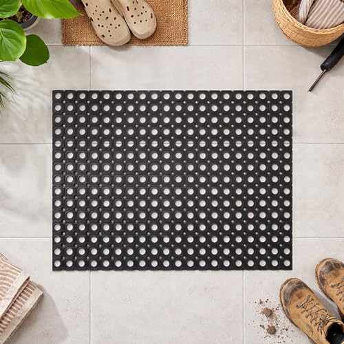 Heavy-Duty Rubber Mat, 24x32 Inches, Anti-Slip Door Mat for Residential & Commercial Use, Weather-Resistant, Honeycomb Design for Dirt Scraping, Easy Maintenance, Ideal for Indoor & Outdoor Entrances - size: 2' x 2'8" (Rectangular)