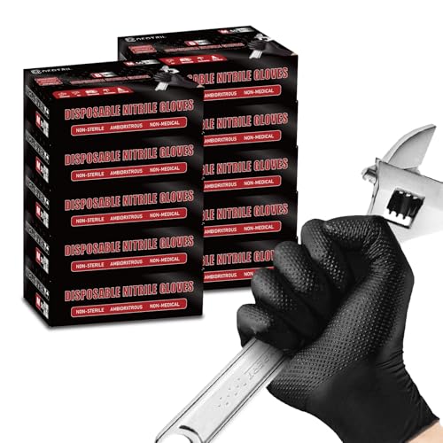NEOTRIL 8 Mil Heavy Duty Disposable Nitrile Gloves with Diamond Texture Grip Rubber Gloves Latex & Powder Free - color: Box of 500 / Black, size: Large