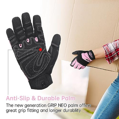 AIGEVTURE Women's Pink X Small Flexible Breathable Grip Safety Mechanic Touch Screen Yard Work Gloves - color: Sakura Pink-black-grip, size: X-small (Pack of 1)