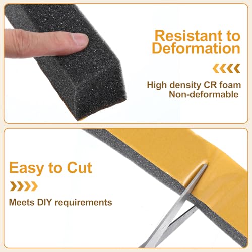 2 Rolls Foam Weather Stripping with Adhesive,1-1/2 Inch W x 1-1/2 Inch H Black High Density Weather Stripping Door Seal, 7.9 Feet Total Length Foam Tape Seal Strip for Uneven Gaps in Doors and Windows