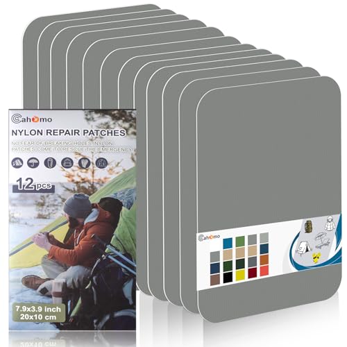 Cahomo 7.9x3.9 inch 12 PCS Nylon Repair Patch Nylon Repair Tape Self Adhesive Fabric Tapes Outdoor Camping Gear Fabric kit for Tent, Umbrella, Down Jackets, Sleeping Bag, Knapsack（Gray） - color: Gray, size: 7.9x3.9 inch