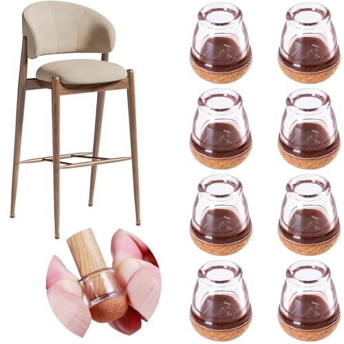 8 Pcs Extra Small Chair Leg Floor Protectors with Felt Pad - Furniture Pads for Hardwood Floors - Round Silicone Stool Cover Caps - Anti-Scratch and Reduce Noise(Clear, Fit: 0.35"~0.55") - size: XS-8PCS-(Fit:0.35-0.55 inch)-Clear