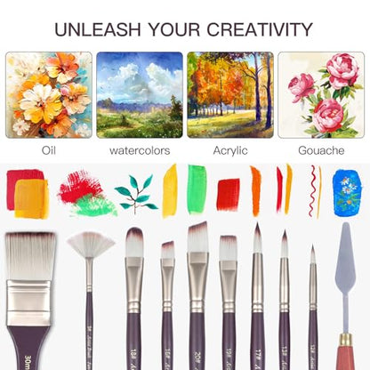 23pcs Paint Brush Set, Professional Artist Brushes for Acrylic and Oil Painting, Includes Flat, Filbert, Fan, Round, Angle, Rigger, and Palette Knife, Portable Storage Roll - color: Purple