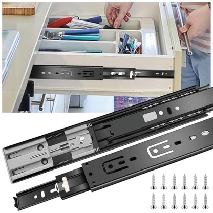 20 inch Drawer Slides 6 Pairs (12pcs) Soft Close 3 fold Full Extension Side Mount Cabinet Drawer Glides 20" Black Cabinet Rails for Dresser, Cabinet, Kitchen 100 LB Capacity - size: 20 Inch