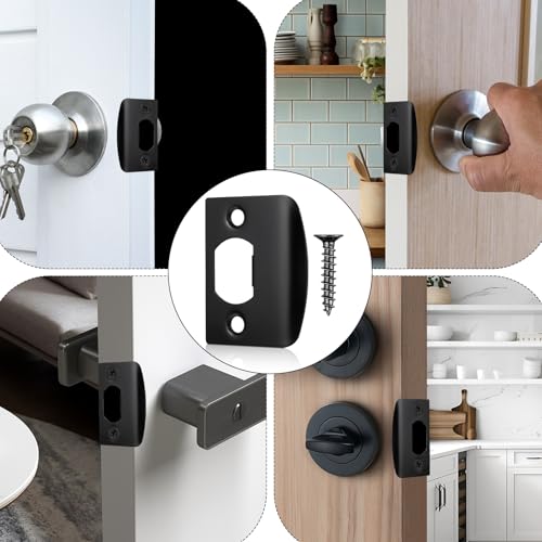 4 PCS Door Strike Plate, 2.16 X 1.77 Inch Door Latch Plate Stainless Steel Deadbolt Covers Black Right Angel Doors Plates with 8 PCS 0.78" Screws for Interior Exterior Doors