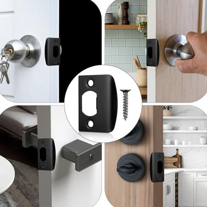 4 PCS Door Strike Plate, 2.16 X 1.77 Inch Door Latch Plate Stainless Steel Deadbolt Covers Black Right Angel Doors Plates with 8 PCS 0.78" Screws for Interior Exterior Doors
