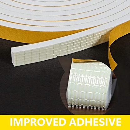 White Weatherstripping 1/4" W x 1/8" T, Foam Seal Strip for Window Door, Adhesive Foam Insulation Tape Reduce Noise Dust Cold Air, 16FT Each x 3 Rolls - size: 1/4"W x 1/8"T