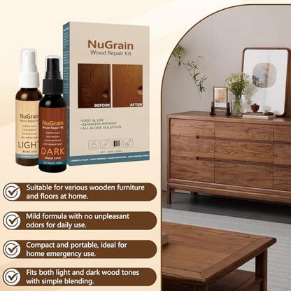 NuGrain Wood Repair Kit, Professional Wood Floor Scratch Repair, Floor Cover Nicks and Scratches, Hides Minor Defects, Restore a Finish for Wood (1 Pack)