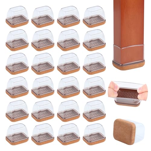 24PCS Felt Chair Leg Floor Protectors for Hardwood Floors, Rectangle Furniture Pads Easy Glides for Bar Stools, Clear Silicone Chair Leg Caps to Protect Floors,Fit Length 1.3"-1.65", Width 0.87"-1.18" - color: Clear-24pcs, size: L(Fit:W 0.9"-1.2",L1.3"-1.