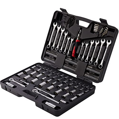 MECHMAX 161-Piece Master Mechanics Tool Set & 1/4", 3/8", 1/2" Drive Socket Kit. Professional Auto Repair Set with Ratcheting Bit Driver, Spark Plug Sockets, Wrenches & Hex Keys for Car, Truck, RV. - style: 161 Piece
