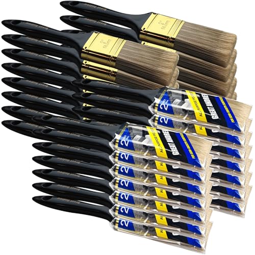 Great Andrew Paint Brushes, 30 PCS 2" Bulk Paint Brush Pack Multi use, Flat Paint Brushes Set for Walls Fences Trim Home Furniture - size: 30 PCS, 2"