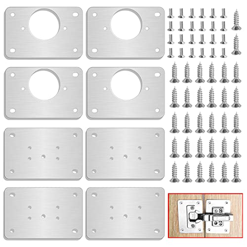 KesaPlan 4Pairs Thick Hinge Repair Plate Kit with Hole for Cabinet, Rust Resistant Stainless Steel Plate Repair Brackets, Easy Installation Hinges with Mounting Screws Fixing for Kitchen Cupboard Door - color: 4 Pairs