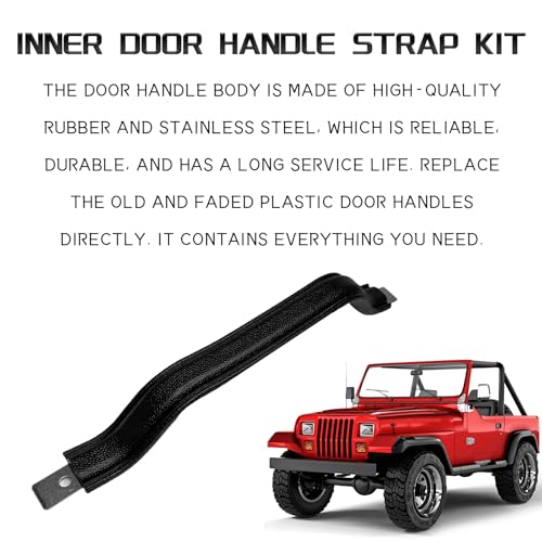 2Pcs 55009801K Interior Door Handle Pull Strap Kit, Door Strap Kit Compatible with Wrangler YJ 1987-1995, Black Front Left Driver & Right Passenger Side Replacement