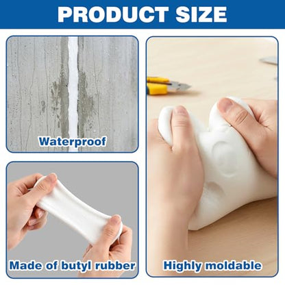 U0U Moldable Silicone Putty,Waterproof Multi Purpose Butyl Seal Putty Tape 66 x 0.6 Inches,Plumbers Duct Seal Putty for Sink Drain Gap Wall Repair (1, White) - size: 0.6 x 66inch/1pcs