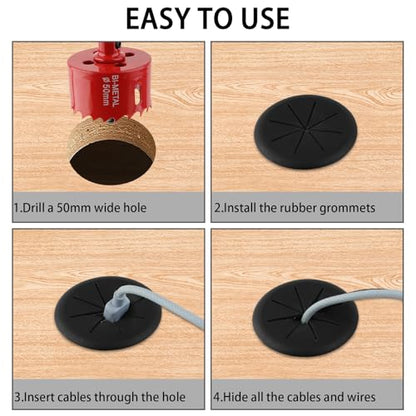 2 Inch(50mm) Desk Grommet,12 Pieces Wire Grommet, Desk Hole Cover for Cables with Hole Saw,Plastic Cable Cord Wire Hole Cover for Desk, Table,Cabinet,Countertop and Other Furniture(Black) - size: 2IN/50mm Black-M