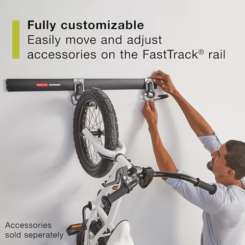 Rubbermaid 24-Piece FastTrack Garage Wall-Mounted Storage Kit, 6 Rails and 18 Hooks, Black, for Home/House/Tool/Sports/Equipment/Utility Purposes - size: 6 Rails, 18 Hooks