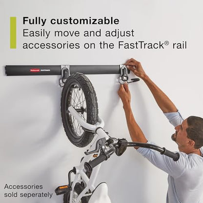 Rubbermaid 24-Piece FastTrack Garage Wall-Mounted Storage Kit, 6 Rails and 18 Hooks, Black, for Home/House/Tool/Sports/Equipment/Utility Purposes - size: 6 Rails, 18 Hooks