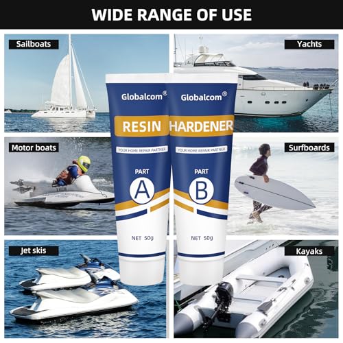 Globalcom Fiberglass Boat Repair Kit White, Gel Coat Repair Kit for Boats, Marine Fiberglass Repair Kit for Boats, Epoxy Filler for Boats, Fiberglass Repair Kit Fix Holes Chips Pit Cracks