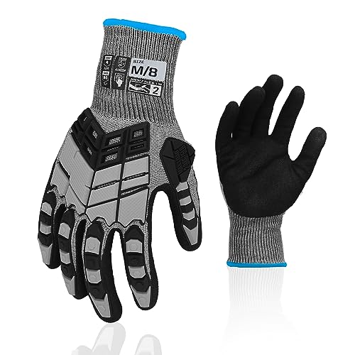 Safety Work Gloves, Impact Gloves for Men Women, Cut Resistant Non-Slip Heavy Duty Gloves with Nitrile Grip, Touch Screen Glove with Impact Protection for Mechanic Construction, Medium, Grey - color: Grey, size: Medium