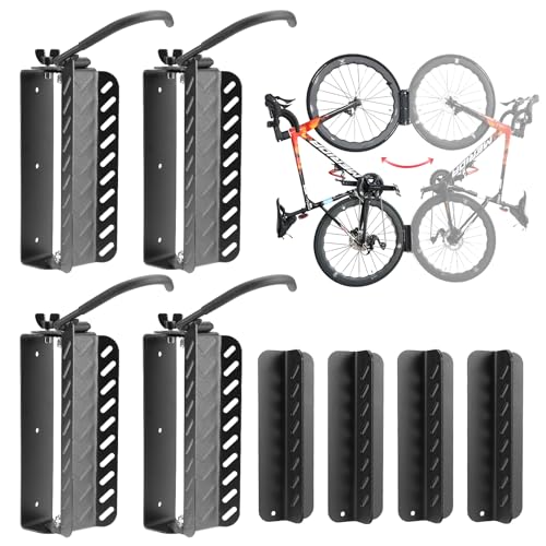 PHUNAYA Bike Wall Mount Vertical, Swivel Bike Hangers For Garage, Bike Rack Garage Wall, Bicycle Hooks, Garden Indoor Outdoor Storage (Vertical 4 Pack) - style: Vertical 4 Pack