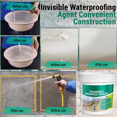 2.5Kg/101Fl.oz Transparent Waterproof Coating Invisible Waterproof Agent Set with Indoor&Outdoor Insulating Sealant with Wooden Brush Putty Knife Cut Resistant Work Gloves Paint Roller(3L/0.79Gal) - style: A
