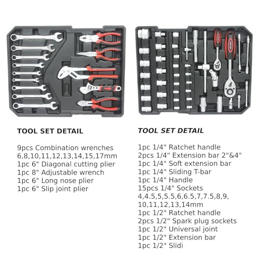 Home Tool Set Kit -899 PCS Home Auto Repair Tool Kit with Rolling Tool Box, Complete Hand Tool Set, Perfect for Homeowner, Diyer, Handyman - color: Black